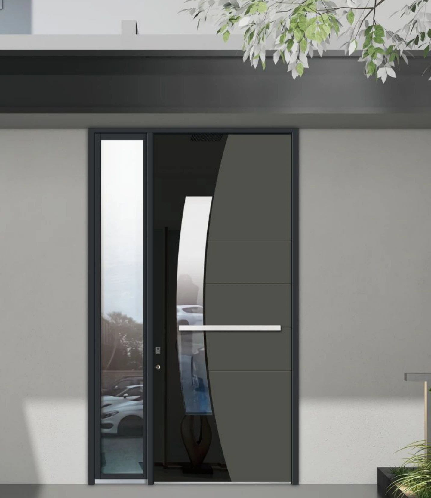 ELMNT-004 — Curved glazing, aluminium entrance door