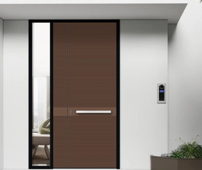 ELMNT-005 — Warm horizontal lines, aluminium entrance door