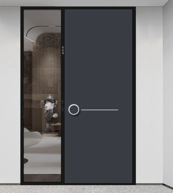 ELMNT-010 — Circle + line, aluminium entrance door