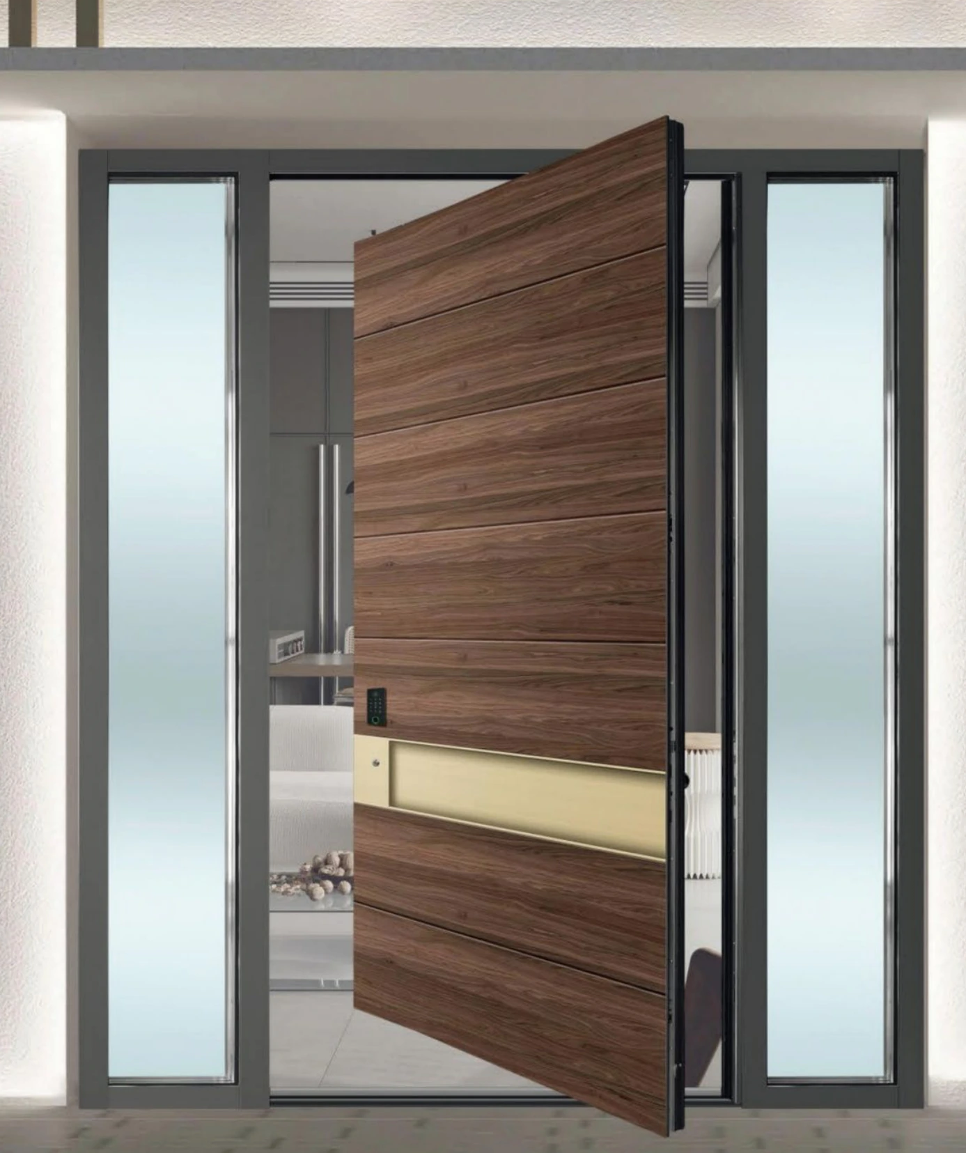 ELMNT-013 — Warm pivot entrance, aluminium entrance door
