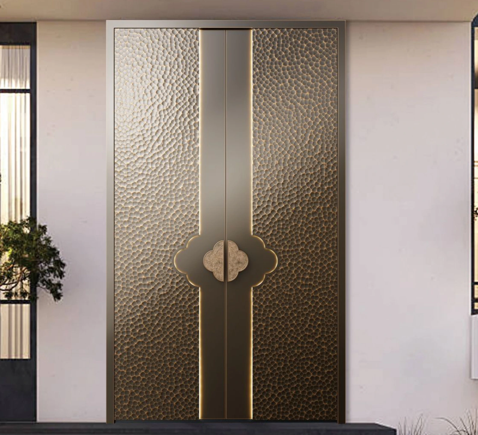 ELMNT-027 — Champagne texture, aluminium entrance door
