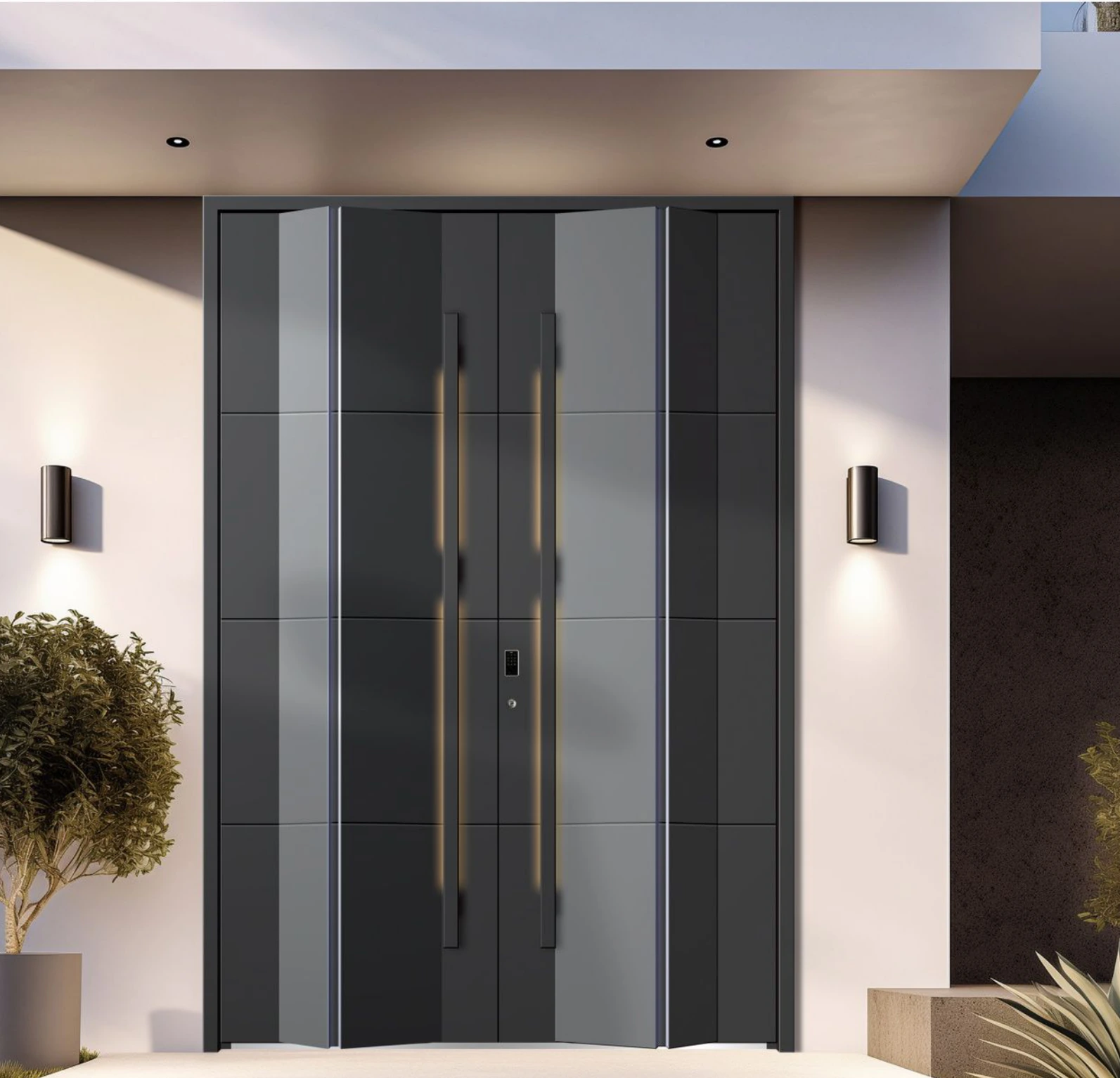 ELMNT-028 — Linear bronze accents, aluminium entrance door