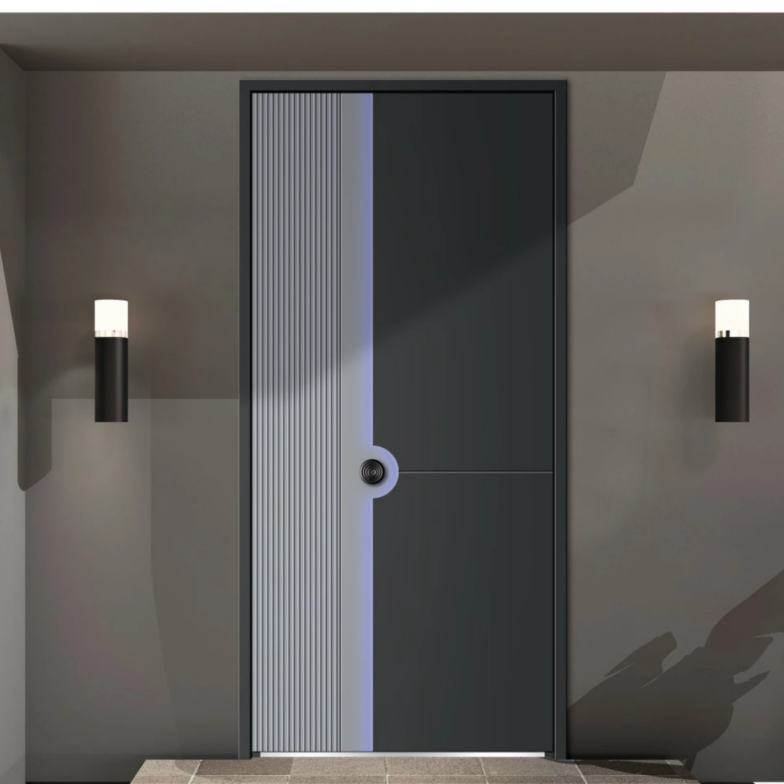 ELMNT-040 — Round inset detail, aluminium entrance door