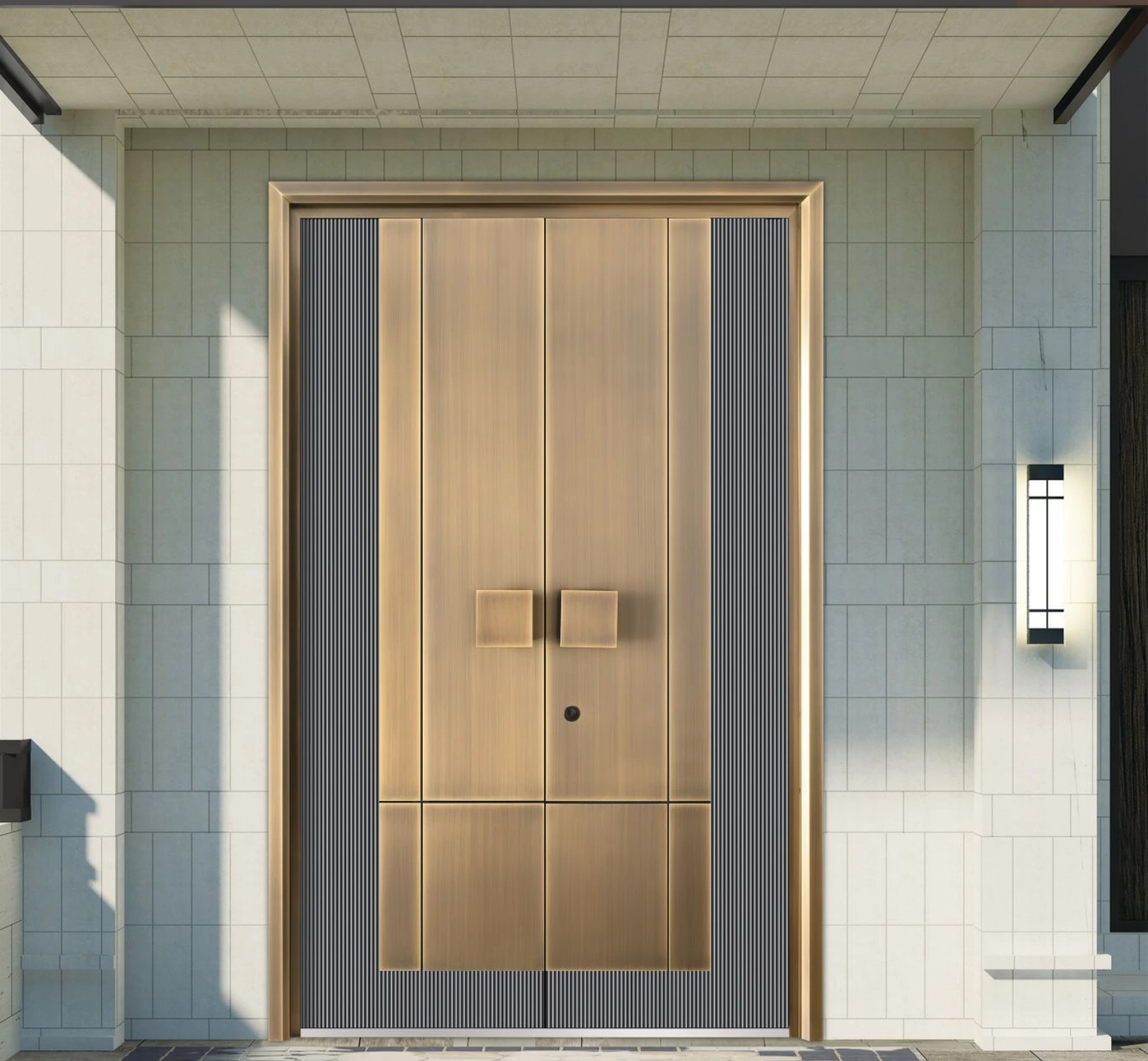 ELMNT-060 — Champagne double entry, aluminium entrance door