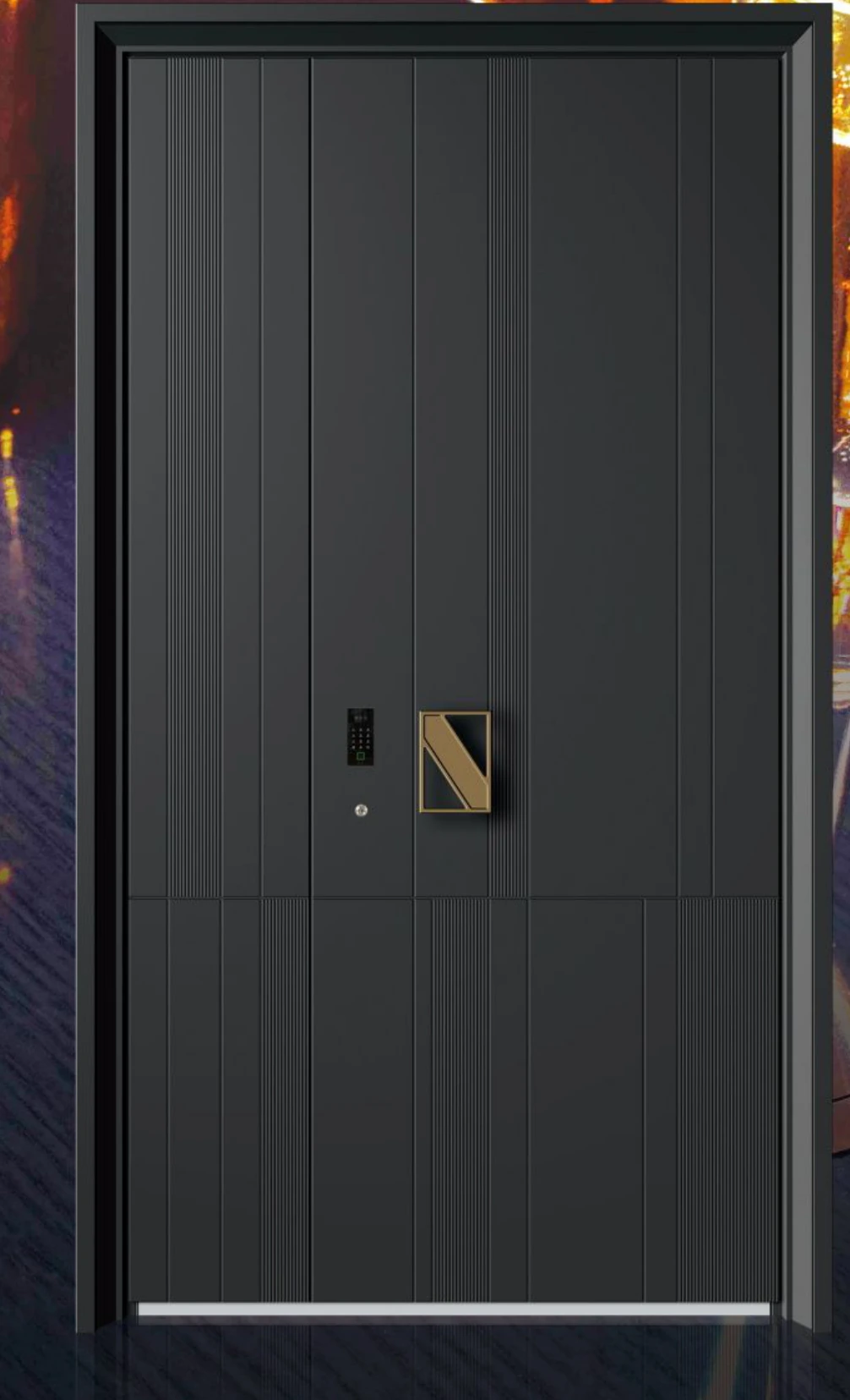 ELMNT-063 — Fine linear motif, aluminium entrance door