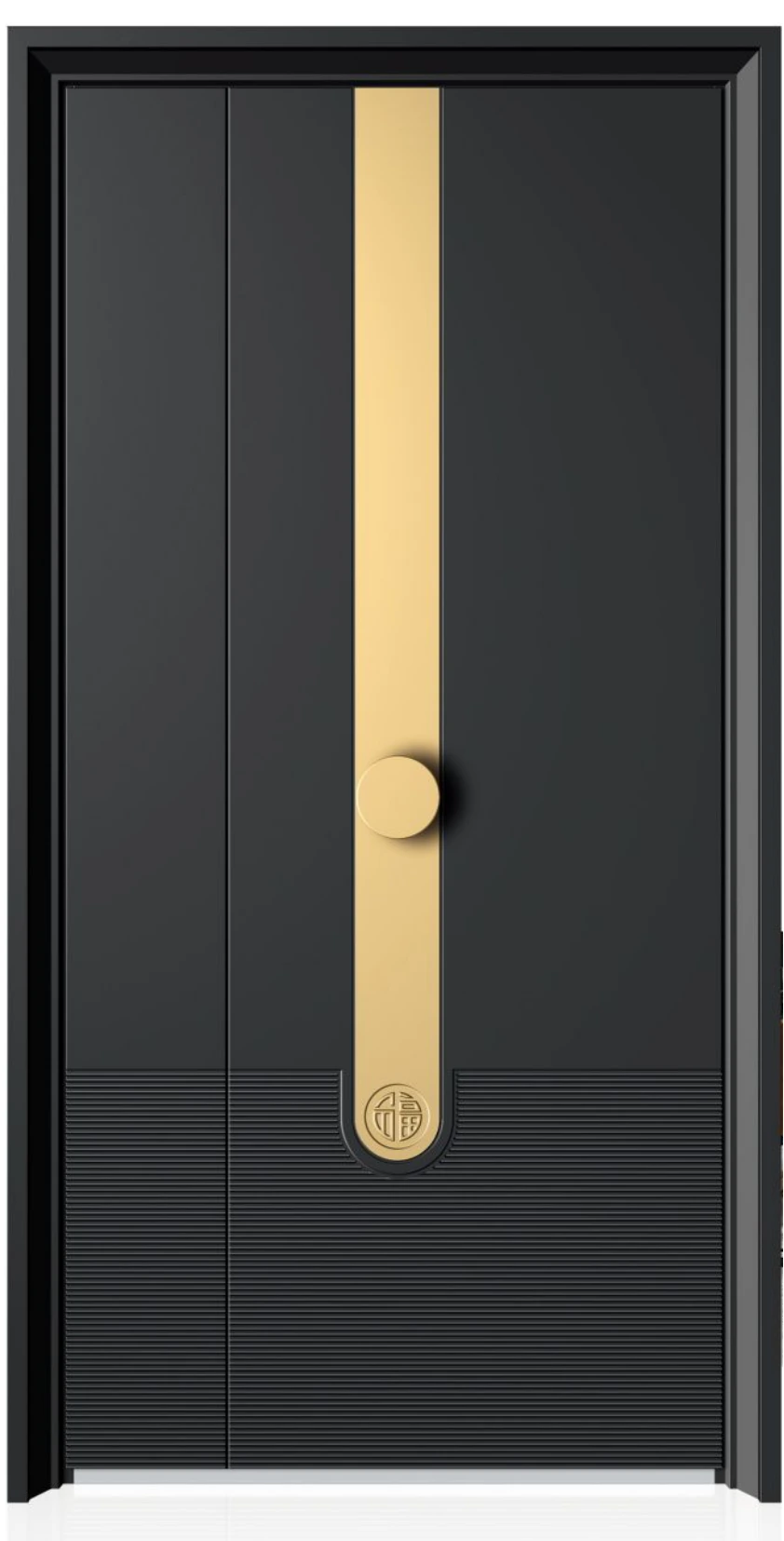 ELMNT-065 — Vertical gold ribbon, aluminium entrance door
