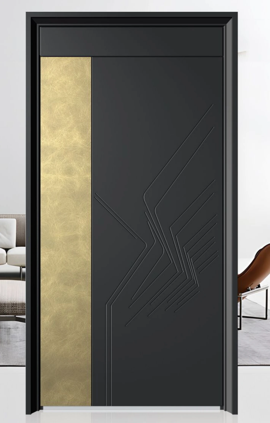 ELMNT-067 — Asymmetric gold panel, aluminium entrance door