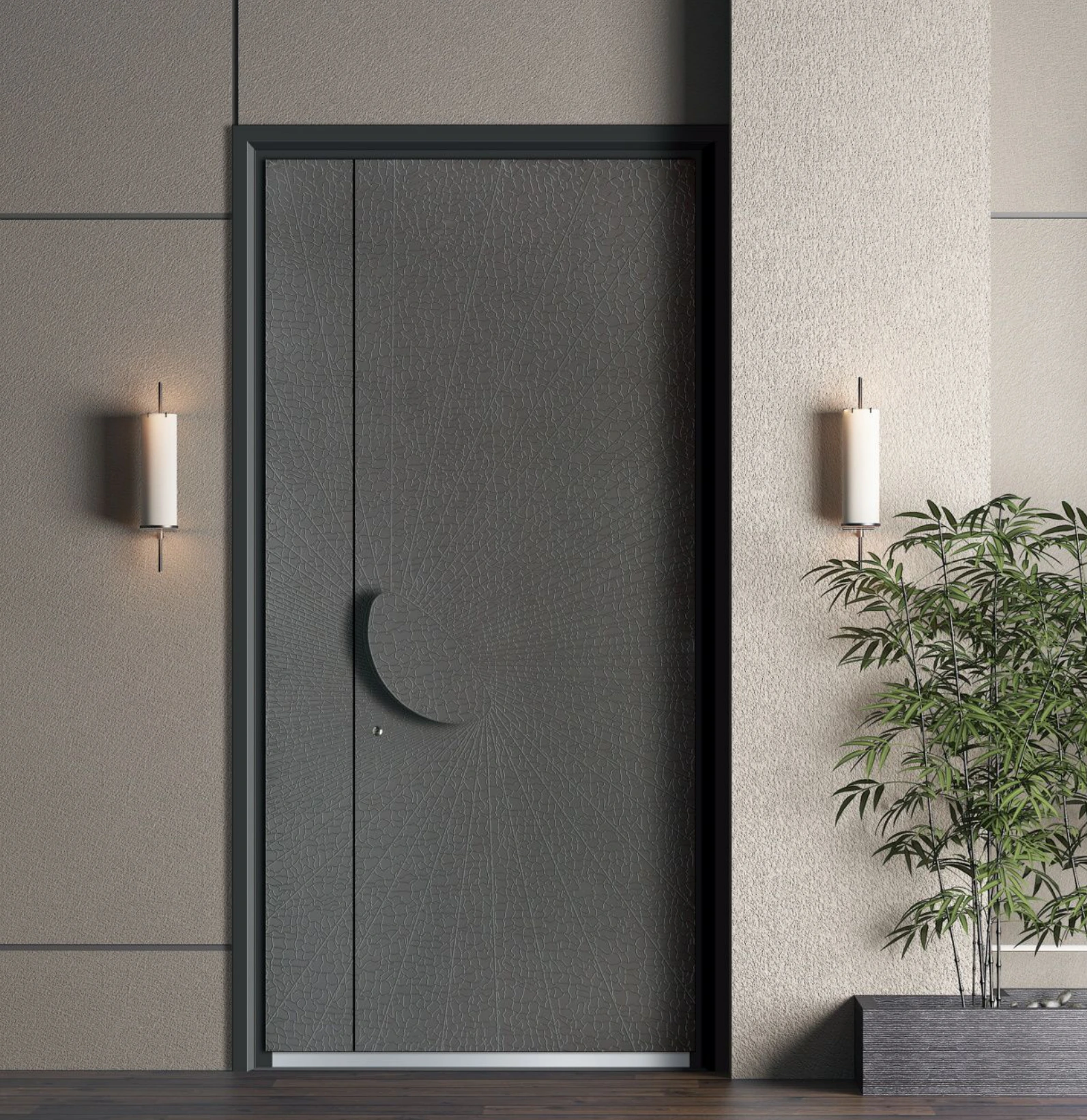 ELMNT-075 — Curved pull detail, aluminium entrance door